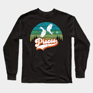 Pisces Zodiac Sign - Distressed Retro Sunset Long Sleeve T-Shirt